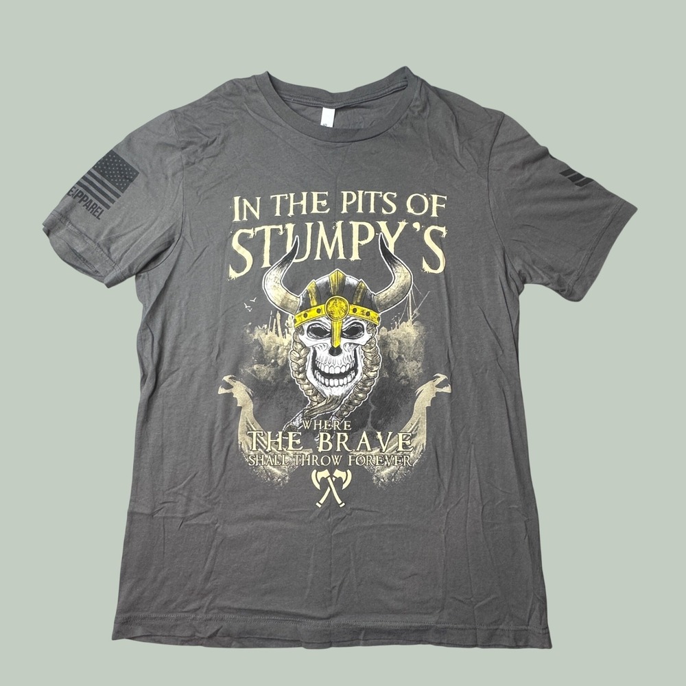 Nine Line Apparel T-Shirt Mens L Stumpy's Viking Skull Gray Graphic Nine Line